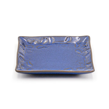 5.25" Square Ceramic Plate, Navy, Brown — Floral Design