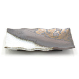 8.85" x 6" Rectangular Ceramic Plate, White, Brown, Gold