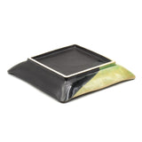 7" Square Ceramic Plate, Dark Brown, Green
