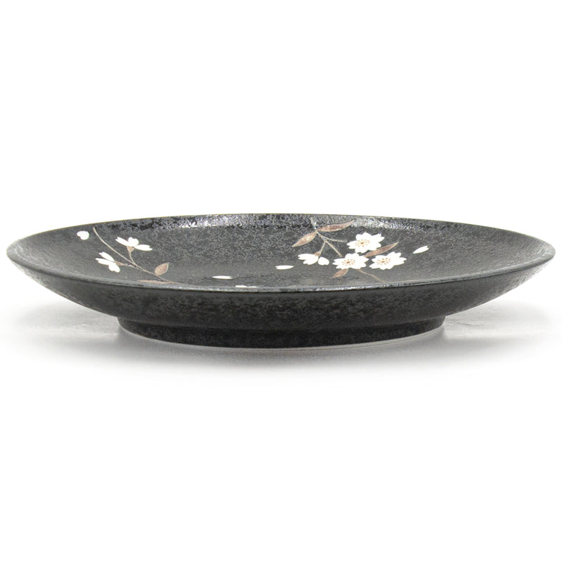 10″ Dark Brown Ceramic Sakura Round Plate — 1.35″ High — side profile