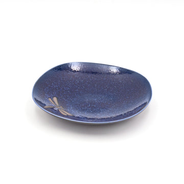 6.25" Round Ceramic Plate, Navy, Blue — Dragonfly Design
