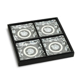 5" Square Ceramic 4-Piece Plate Set, Beige, Brown — Karakusa Design