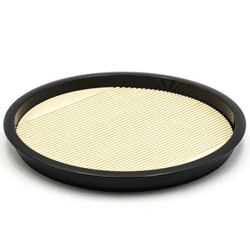 8.65" Round ABS Resin Soba Plate with Mat, Black, Yellow