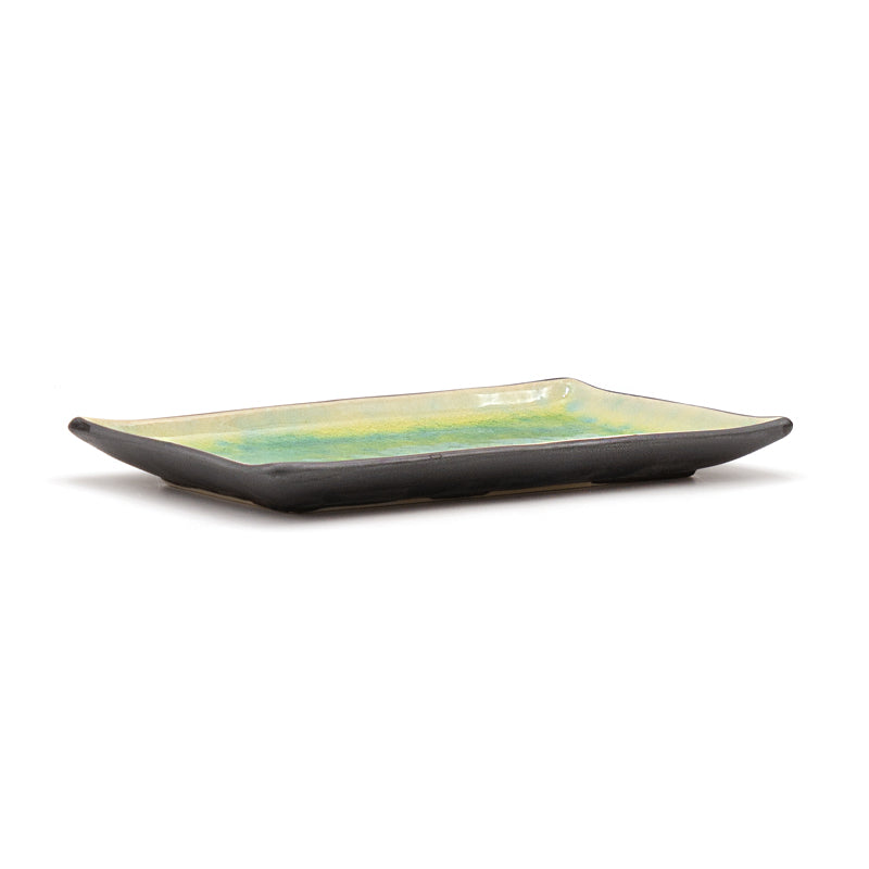 B5948 green ceramic plate showing its low dark exterior