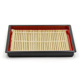 7.75" Square Lacquered Plastic, Bamboo Soba Plate, Black, Red