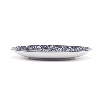 8" Round Plate, Black — Grid Patterned Flowers Design