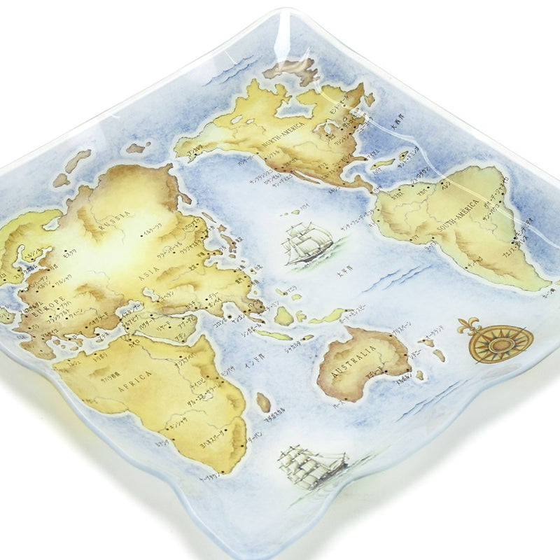 MP4 world-map plate, close view of the illustrated surface