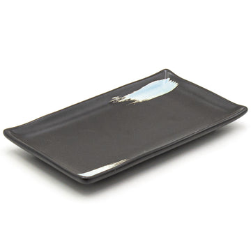 8.85" x 5" Rectangular Ceramic Sushi Plate, Black, Blue