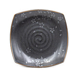 7-1/2" Square Plate, Black — Floral Design