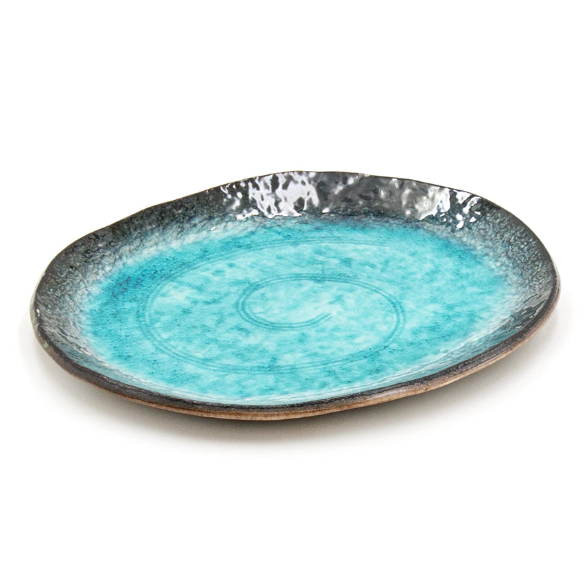 8.5" x 7" Oval Ceramic Plate, Turquoise, Blue