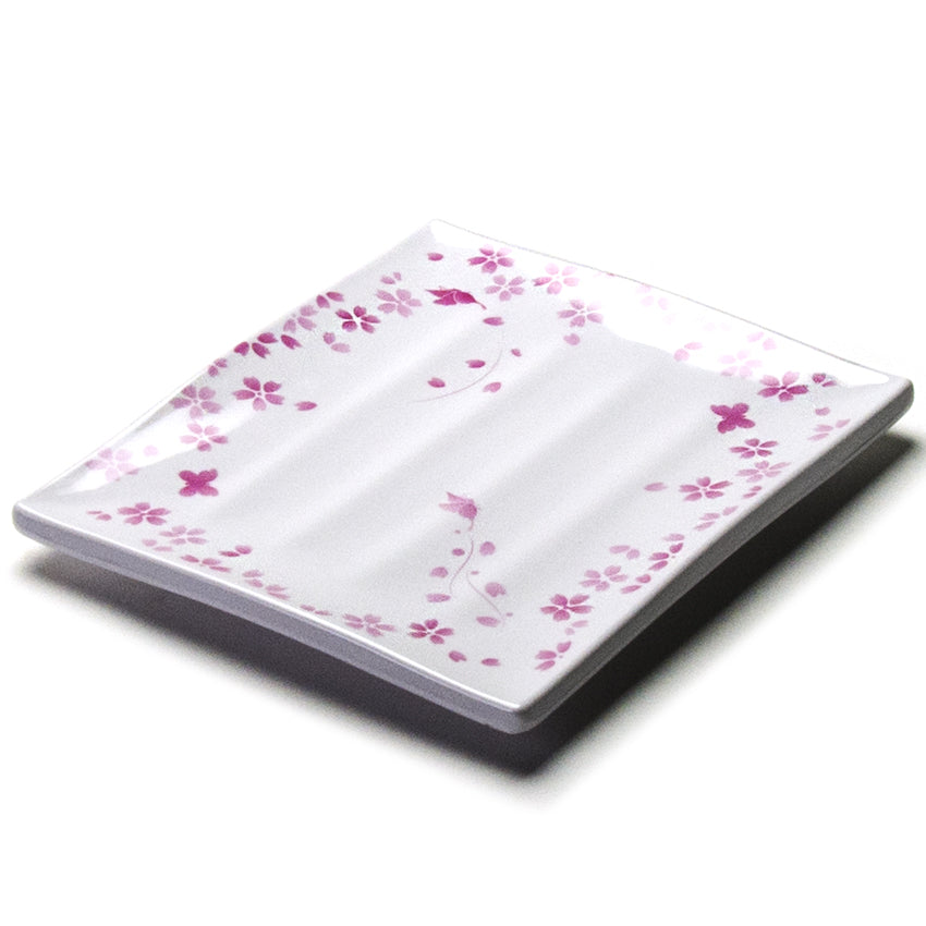 8" x 6.75" Rectangular Melamine Plate, White, Pink — Sakura Design