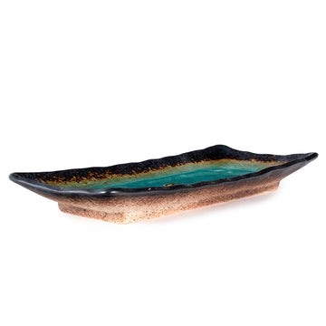11" x 3.75" Rectangular Ceramic Plate, Blue, Green