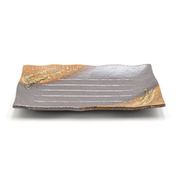 13.75" x 9.5" Rectangular Ceramic Serving Platter, Brown, Gray