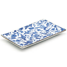 8.5" x 5" Rectangular Ceramic Plate, White, Blue — Floral Design