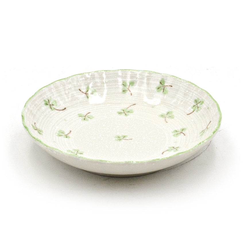 5.35" Round Ceramic Plate, White, Green — Floral Design
