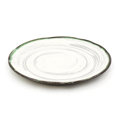 6.65" Round Ceramic Plate, White, Green, Brown