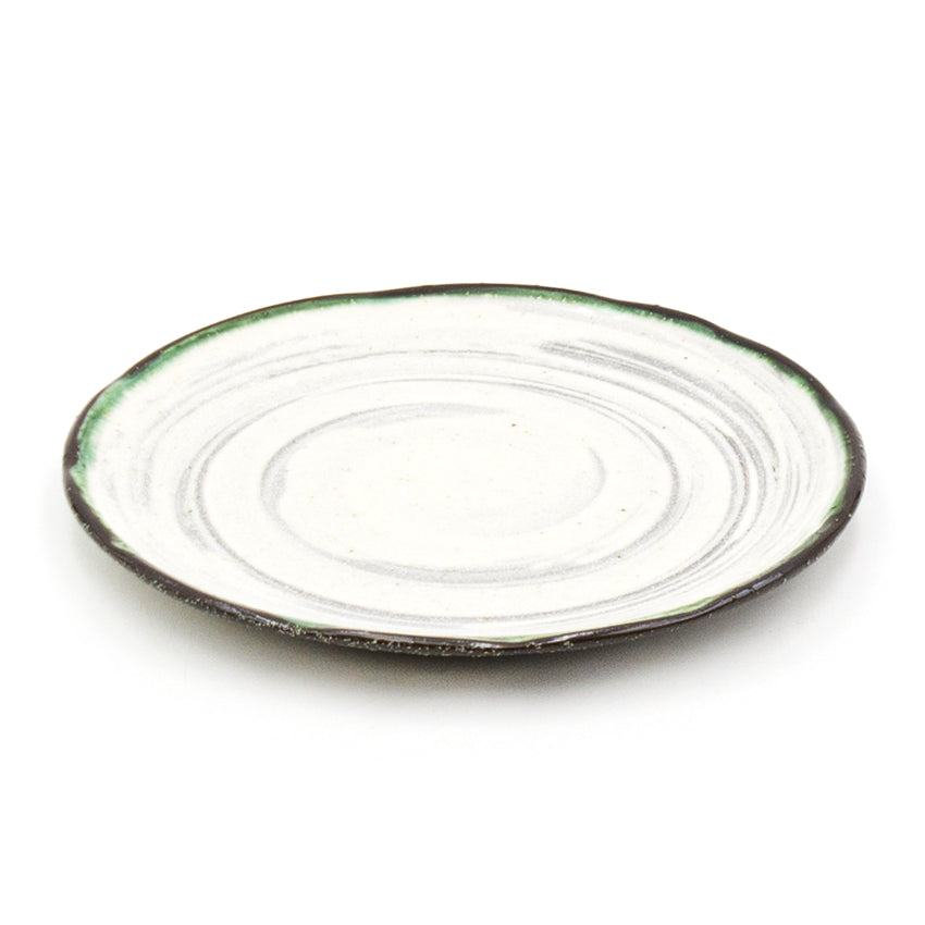 6.65" Round Ceramic Plate, White, Green, Brown