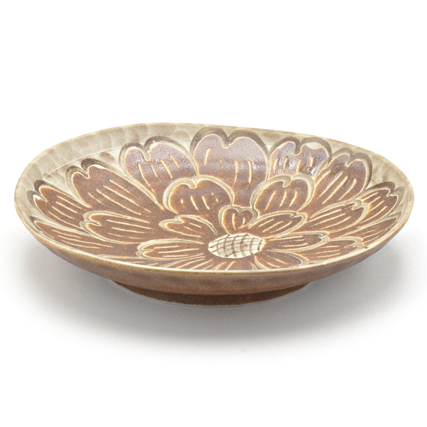 7.5" Ceramic Plate, Brown, Yellow — Floral Design
