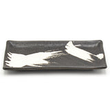 8.65" x 5" Rectangular Ceramic Sushi Plate, Black, White — Black & White Brush Stroke Design