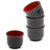 Lacquered Plastic, Bamboo 6-Piece Soba Bowl & Cup Set with Bamboo Mat, Black, Red