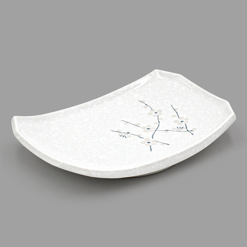 8.65" x 5.75" Rectangular Ceramic Plate, White — Floral Design