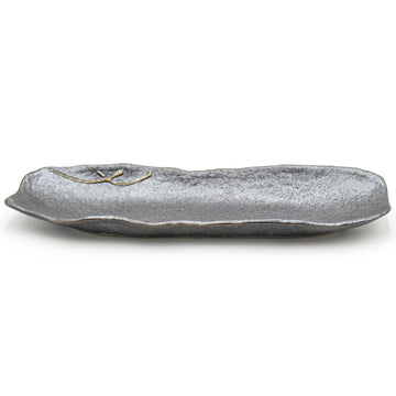 13.35" x 4" Rectangular Ceramic Sushi Plate, Silver, Gray