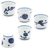 Ceramic, Bamboo 10-Piece Soba Plate & Cup Set with Bamboo Mat, White, Blue — Arabesque Design