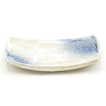 7.25" x 4.75" Rectangular Ceramic Plate, Beige, Blue
