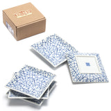 4" Square Ceramic 5-Piece Plate Set, White, Blue