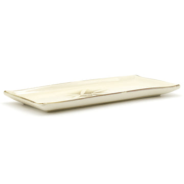 11" x 5" Rectangular Ceramic Plate, Beige — Bamboo Leaf Design