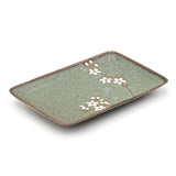 8.15" x 5.25" Rectangular Ceramic Plate, Green — Floral Design