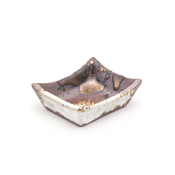 3" x 2-1/4" Rectangular Ceramic Plate, White, Gold, Brown