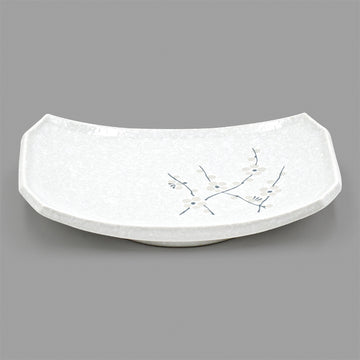 8.65" x 5.75" Rectangular Ceramic Plate, White — Floral Design