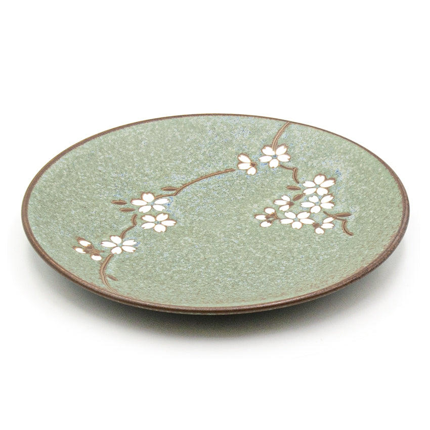 8" Round Ceramic Plate, Green, Brown — Sakura Design