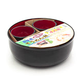 Lacquered Plastic, Bamboo 6-Piece Soba Bowl & Cup Set with Bamboo Mat, Black, Red