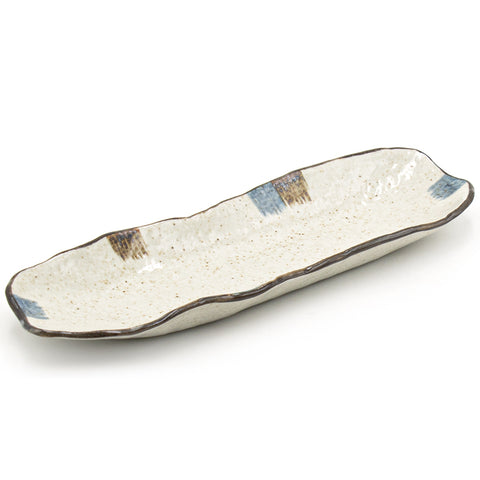 13.35" x 4" Rectangular Ceramic Sushi Plate, Beige, Blue, Brown