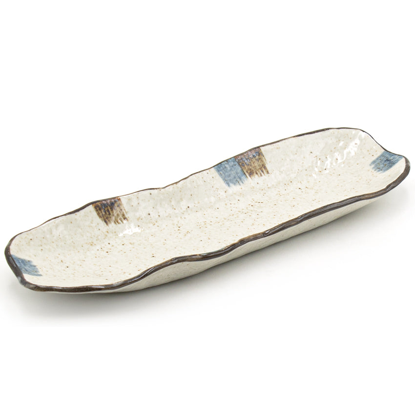 13.35" x 4" Rectangular Ceramic Sushi Plate, Beige, Blue, Brown