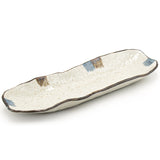 13.35" x 4" Rectangular Ceramic Sushi Plate, Beige, Blue, Brown