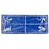 9-3/4" x 4" Rectangular Ceramic Plate, Blue — Chinese Characters for the Four Seasons Design