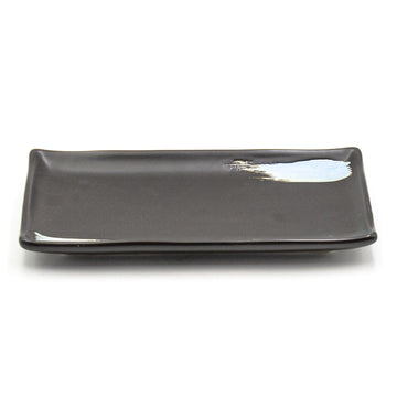 8.85" x 5" Rectangular Ceramic Sushi Plate, Black, Blue