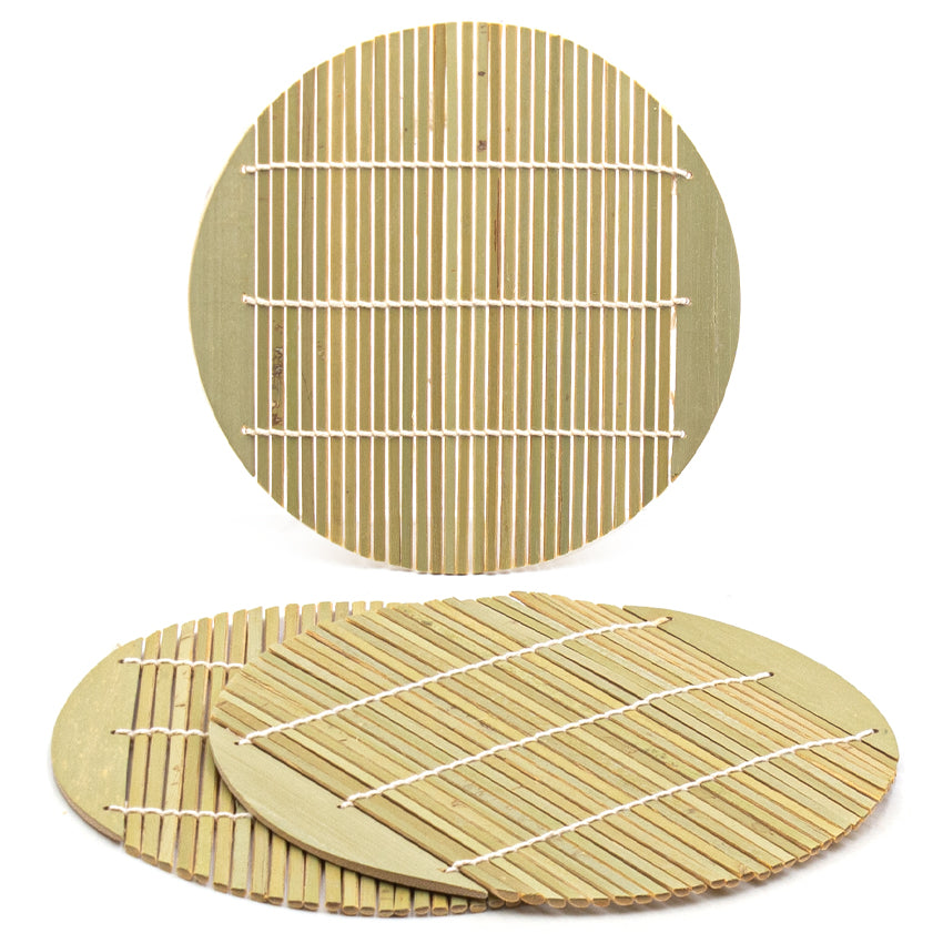 6.5" Round Bamboo 3-Piece Soba Mat Set with Bamboo Mat, Brown