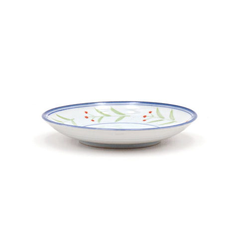 4.75" Round Porcelain Plate, White, Blue — Floral Design