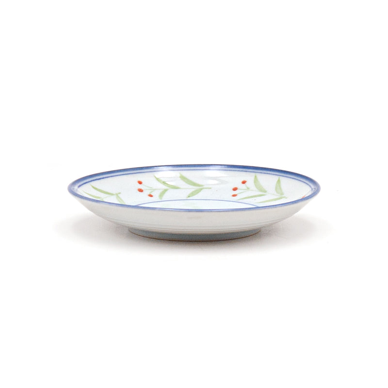 4.75" Round Porcelain Plate, White, Blue — Floral Design