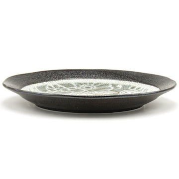 10.5" Ceramic Plate, Green, Black — Floral Design