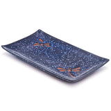 8.35" x 4.75" Rectangular Ceramic Plate, Navy, Blue — Dragonfly Design
