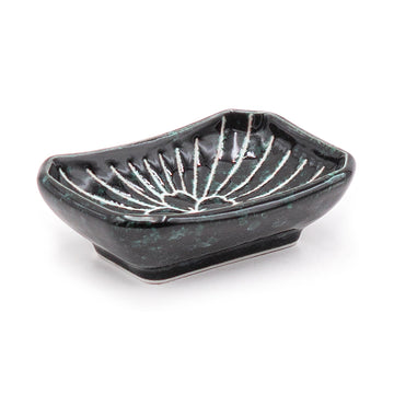 3.5" x 2.5" Rectangular Ceramic Plate, Green — Floral Design