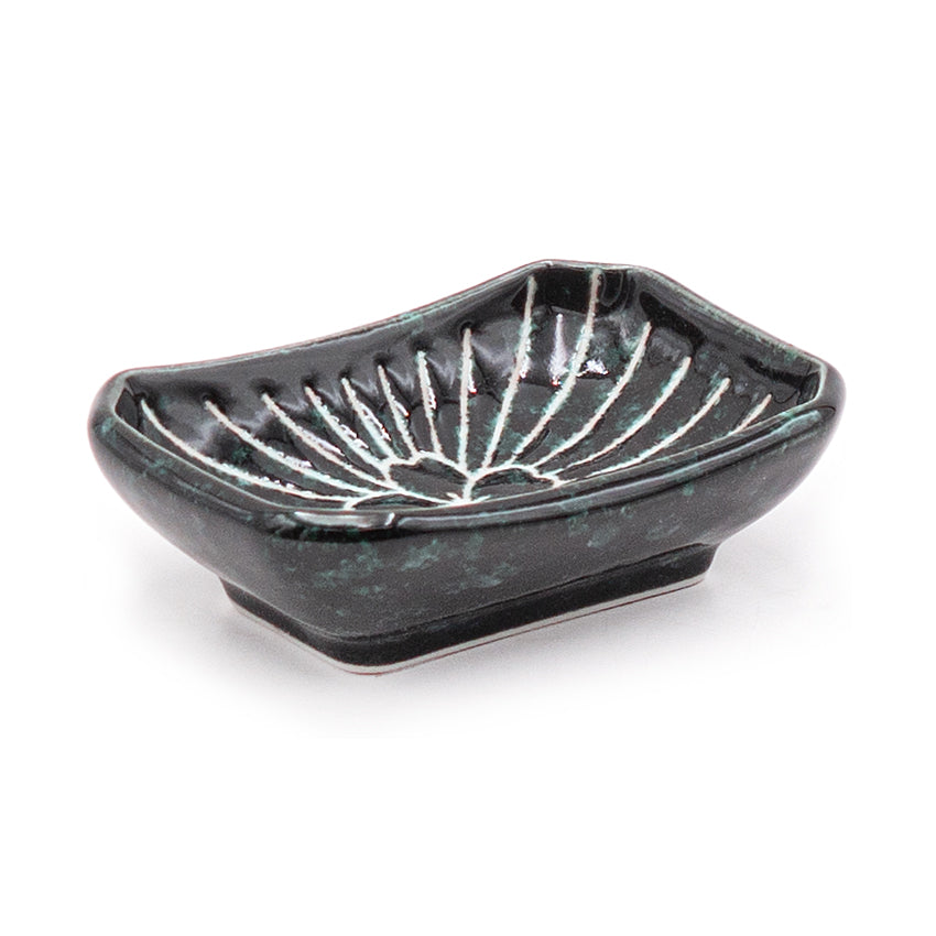 3.5" x 2.5" Rectangular Ceramic Plate, Green — Floral Design