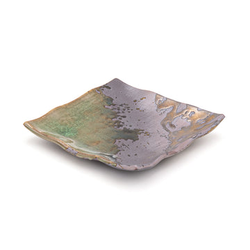 6.25" Square Ceramic Plate, Green, Gold, Brown