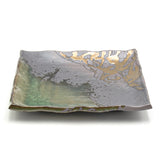 9.75" Square Ceramic Plate, Brown, Green, Gold