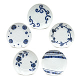 Ceramic, Bamboo 10-Piece Soba Plate & Cup Set with Bamboo Mat, White, Blue — Arabesque Design